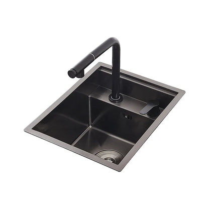 Stainless Steel SS304 Single Bowl Pull Out Faucet Tap New Black Nanometer Flip Cover Hidden Kitchen Sink