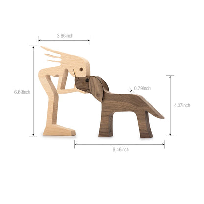 Family Puppy Wood Dog Craft Figurine Desktop Table Ornament Carving Model Home Office Decoration Pet Sculpture Christmas Gift