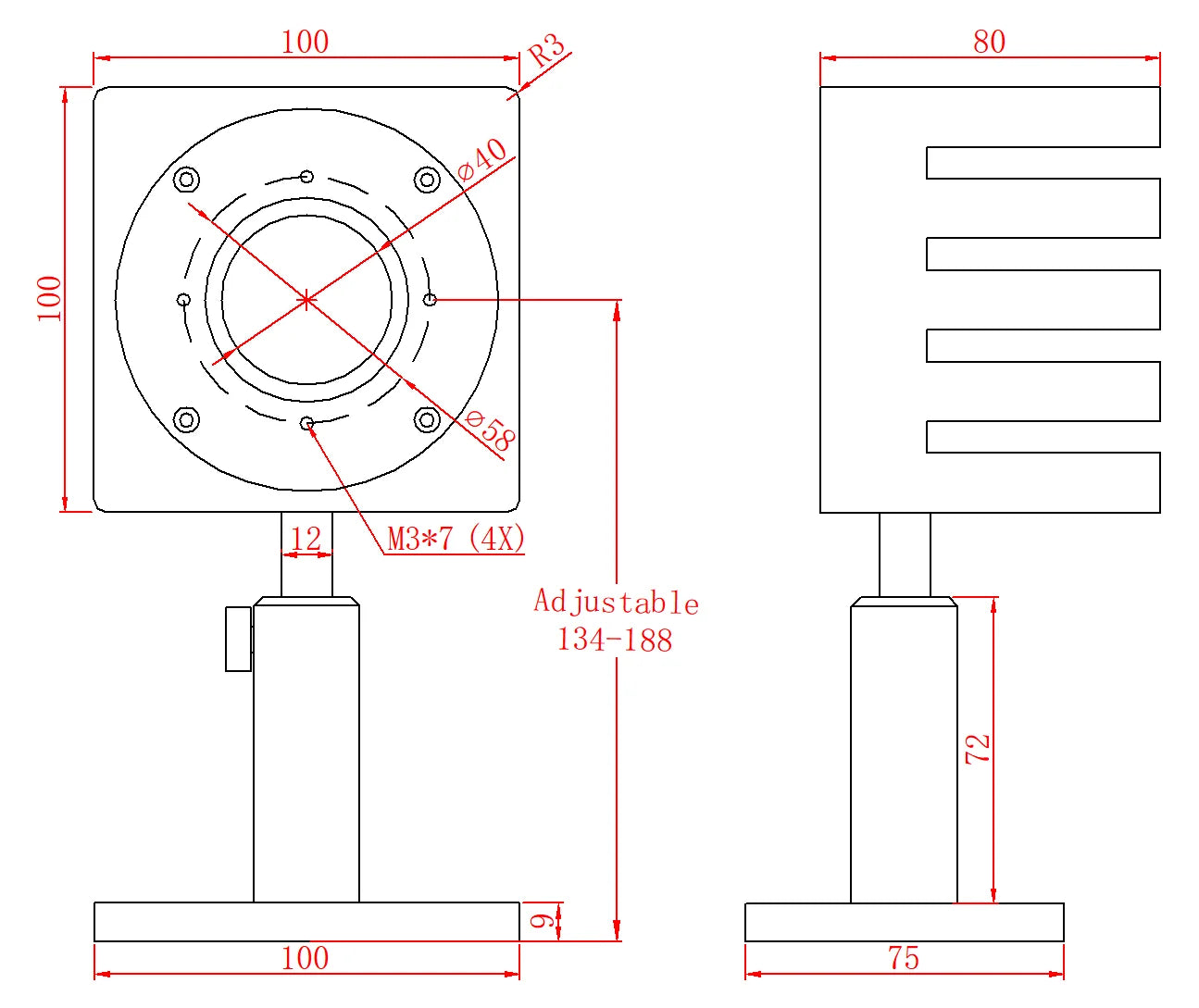 100mW-100W Air Cooled Laser Power Sensor Measuare Power 200W Used for the Medium and Low Power Lasers