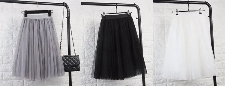 TingYiLi Elegant Tulle Skirt Autumn Winter Big Swing Women Skirt Korean Cute Pink Green Gray Blue Brown Black Long Skirt Tutu