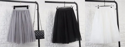 TingYiLi Elegant Tulle Skirt Autumn Winter Big Swing Women Skirt Korean Cute Pink Green Gray Blue Brown Black Long Skirt Tutu