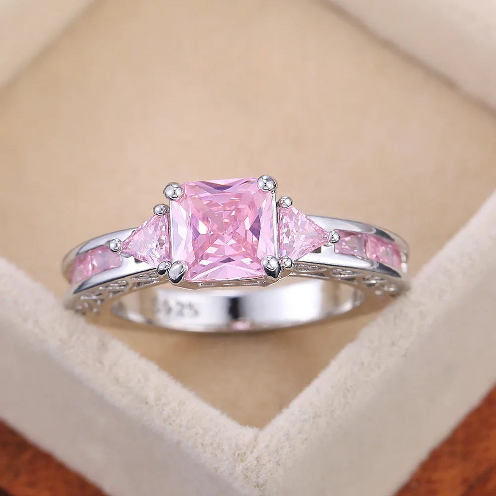 H170 Princess Cut Moissanite Ring 925 Silver Prong Setting Crown Design Engagement Band For Women