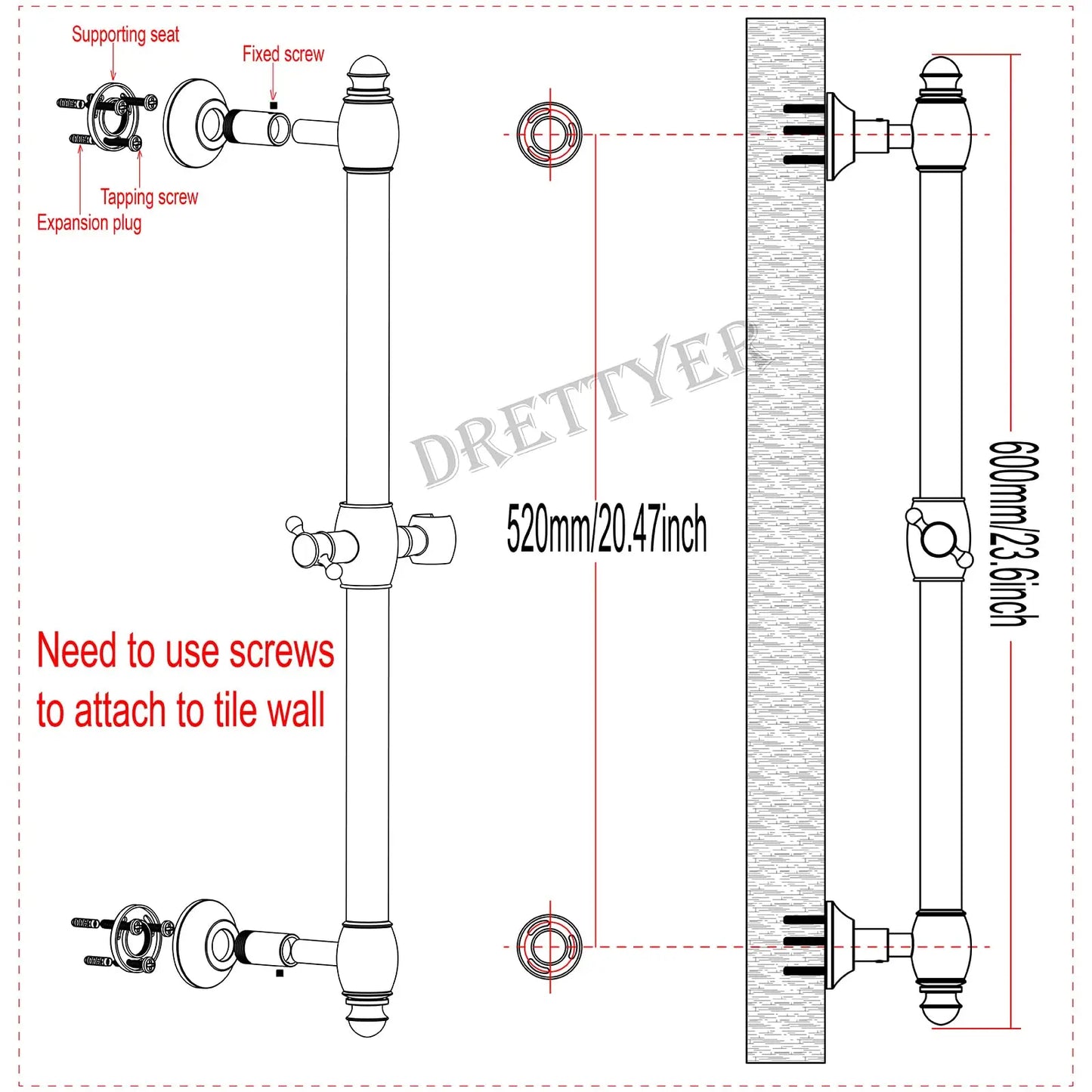 Brass Contemporary Shower Slide Bar Handheld Shower Head Adjustable Height Wall-Mounted 59-Inch Hose Rainfall Waterfall Spray