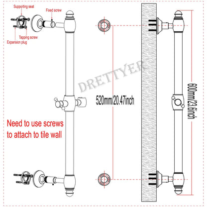 Brass Contemporary Shower Slide Bar Handheld Shower Head Adjustable Height Wall-Mounted 59-Inch Hose Rainfall Waterfall Spray