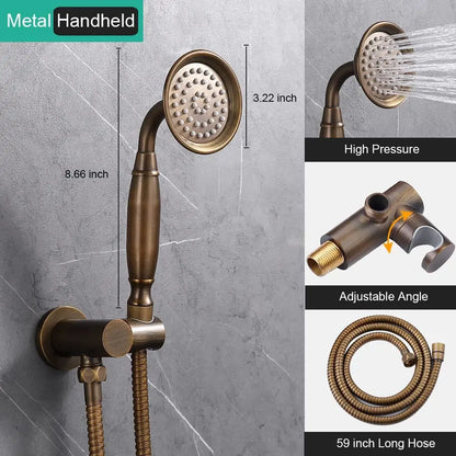 HONGDEC  Antique Brass Bathroom Shower System Bathroom Shower Faucet Set 9 Inches Rainfall Shower Faucet