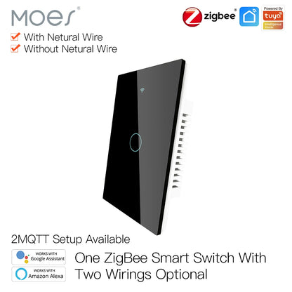 Tuya Remote Control Zigbee Wall Smart Switch 1 Gang Backlight US Standard Glass Touch Switch Compatible with Alexa