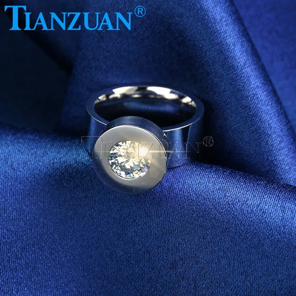 8mm Round White D Moissanite Dismantling Ring Replace Stone Silver Color Stainless Steel Jewelry Bathing Swimming Men Women Gift