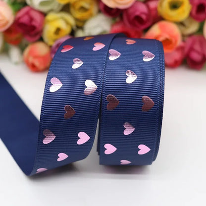 5 Yards 1" 25MM Valentine's Day Pink Gold Heart-Shaped Printed Ribbon For Hair Bows DIY Crafts Handmade Accessories M20012103