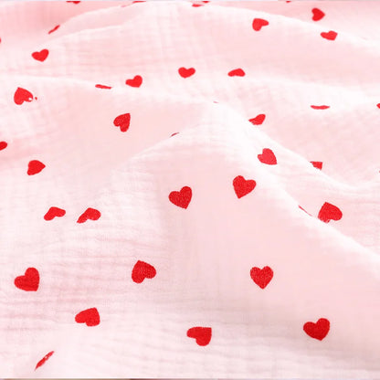 Soft Heart Print Cotton Sewing Fabric Crepe Double Layer Gauze Cloth Valentine's Day Diy Towel Material YHW300530