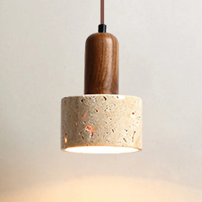 Wabi Sabi Decor Walnut Bedside Hotel Pendant Light Yellow Travertine Stone Chandelier for Dining Table Kitchen Island Restaurant