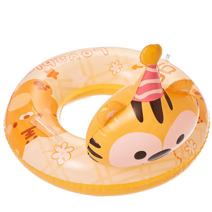Animal Tiger Design Kids Seating Swim Ring Eco-friendly PVC Inflatable for Water Sport Orange Color Boys & Girls with Handle
