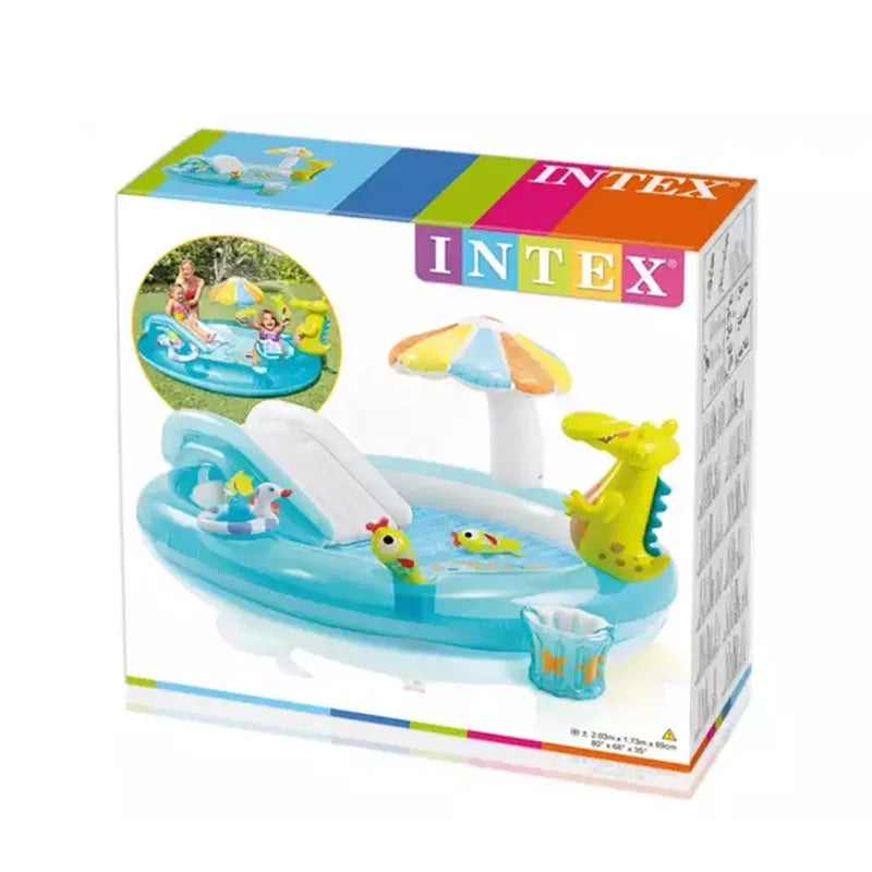 INTEX 57165 Children's Crocodile Garden Inflatable PVC Water Park Pool with Slide Spraying Water for Kids
