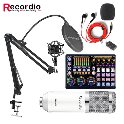 GAM-800R Professional Condenser Microphone R8 Sound Card Set for Webcast Live Recording
