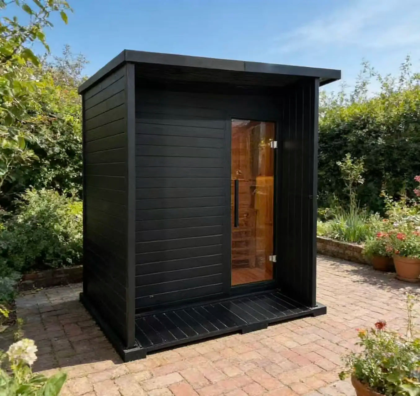 Fast-Heating Black Outdoor Sauna Cabin Waterproof 4 Person Traditional Steam Sauna House for  Improved Circulation