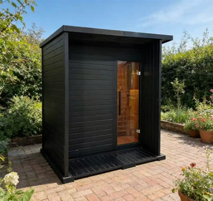 Fast-Heating Black Outdoor Sauna Cabin Waterproof 4 Person Traditional Steam Sauna House for  Improved Circulation