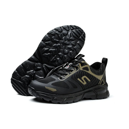Men's Steel Toe Anti-Puncture Breathable Lightweight Indestructible Men's Breathable Woven Knit Shock Absorption Running Shoes