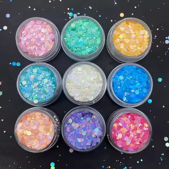 Wholesale Custom Size Bluk PET Free Sample Macaron Solvent Resistant Glitter Matte Chunky Glitter for Tumbler Craft Resin