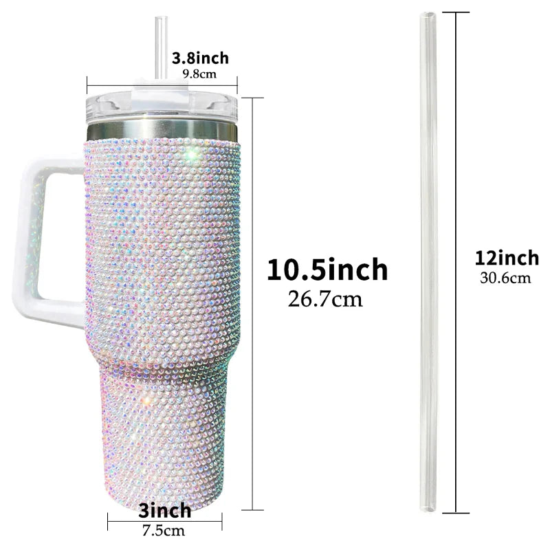 Us Warehouse 40 OZ Rhinestones Bling Durable Coffee Cup Insulated Water Bottles 40 OZ for Home Office Outdoor Daily Use
