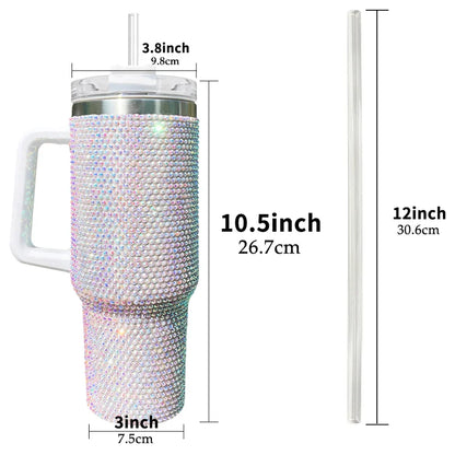 Us Warehouse 40 OZ Rhinestones Bling Durable Coffee Cup Insulated Water Bottles 40 OZ for Home Office Outdoor Daily Use