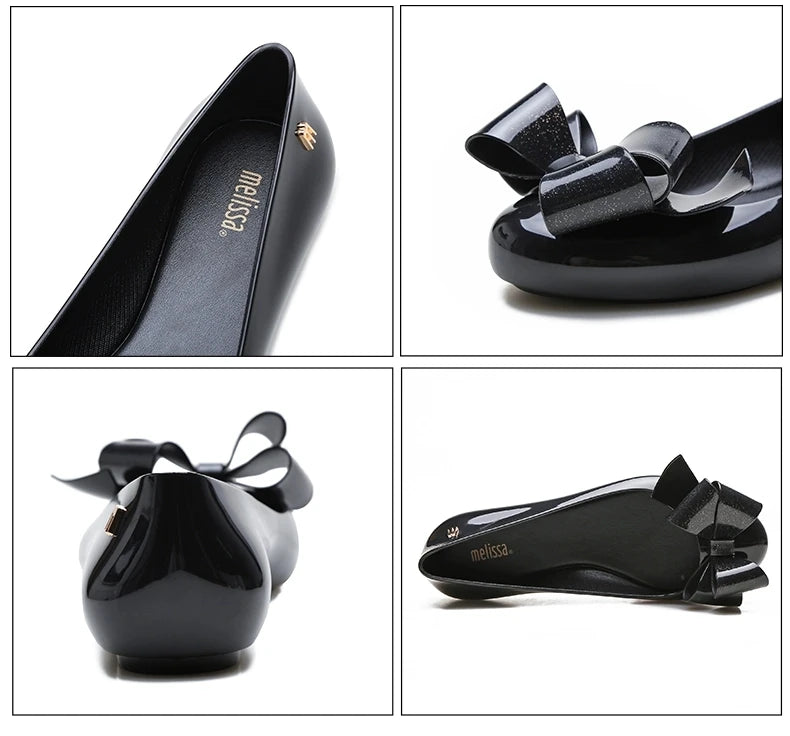 Design Big Butterfly Knot Melissa Women Flat Mules Sandals High Quality Cozy Patent Leather Pointed Toe Back Strap Shoes