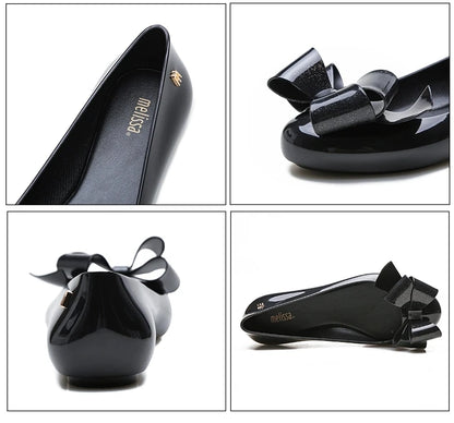 Design Big Butterfly Knot Melissa Women Flat Mules Sandals High Quality Cozy Patent Leather Pointed Toe Back Strap Shoes