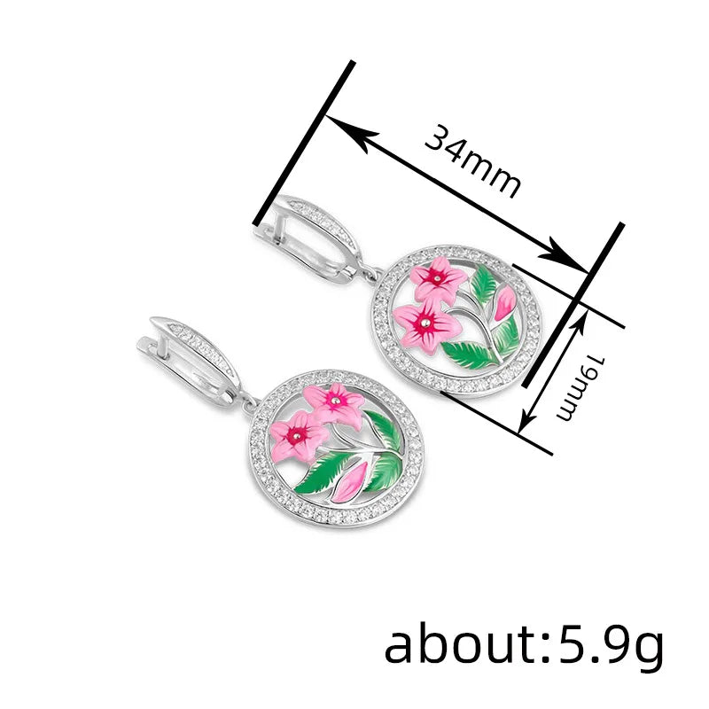 Romantic Flower Drop Earrings For Women Silver Plated Crystal Rhinestone Round Brilliant Cut Party Jewelry Fashion Dangle