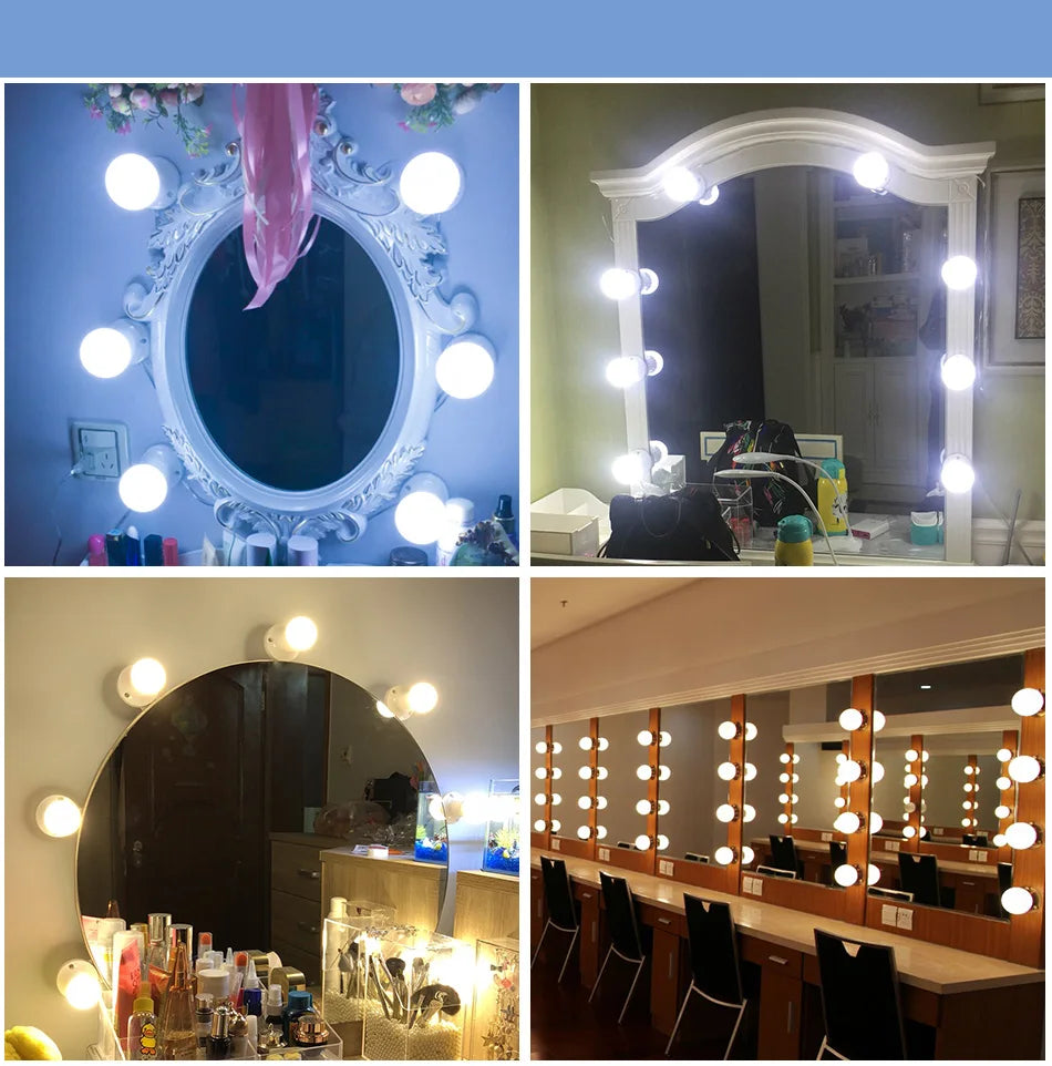 3 Modes Colors Makeup Mirror Light Led Touch Dimming Vanity Dressing Table Lamp Bulb USB 12V Hollywood Make Up Mirror Wall Lamp