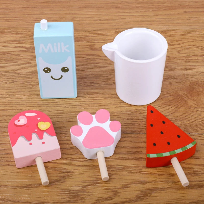Children's Fun Simulation Fruit Popsicle Ice Cream Wooden Kitchen Toys Children's Parent-child Interactive Family Play