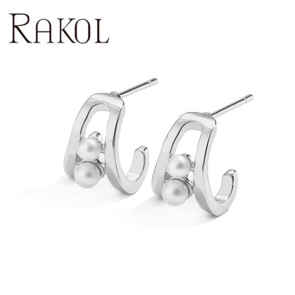 Rakol EP5587 Pretty Daily Pearl Earrings Metallic 18k Gold Plated Small Cute Stud Earrings for Girls