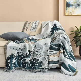 Ready to Ship Amyhouse Vintage Tapestry Aztec Woven Jacquard Japan Wave Blanket Tapestry