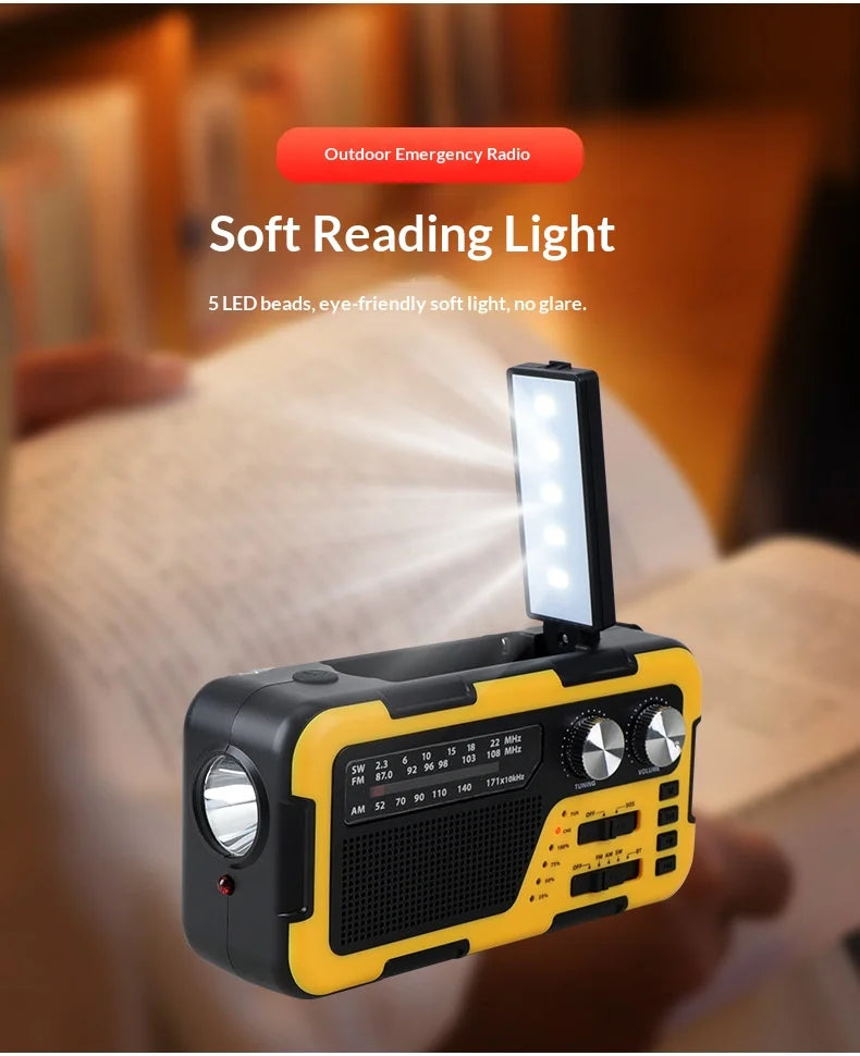 4000mAh Weather Emergency AM/FM Radio Noodradio Emergency Hand Crank Solar Charging Flashlight Survival Kit Gear Electronics
