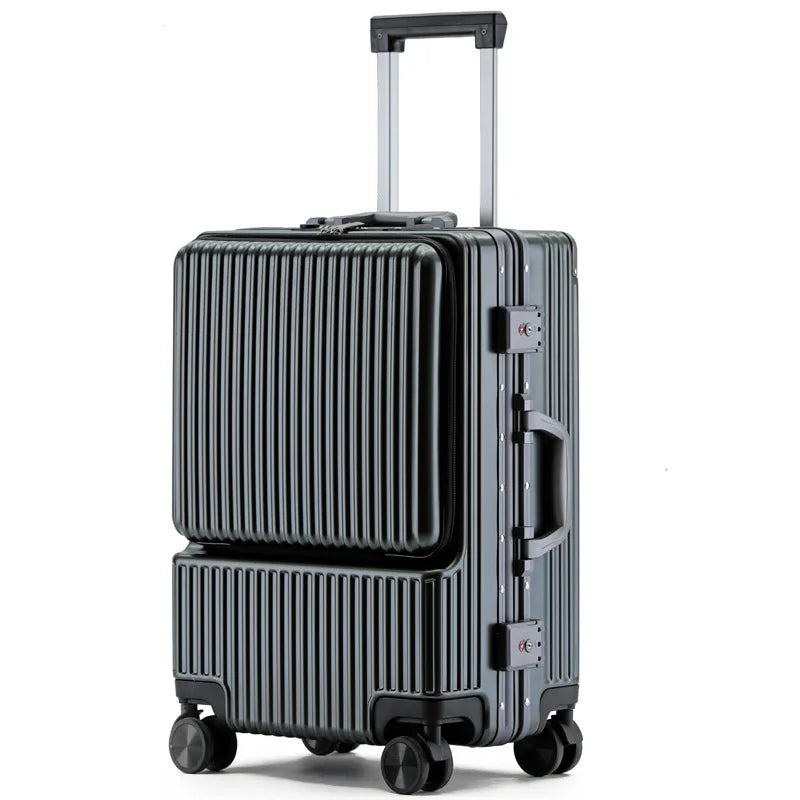 Carry on Luggage Wide Handle Luxury Design Rolling Travel Suitcase PC Hardside With Aluminum Frame Hollow Spinner Wheels