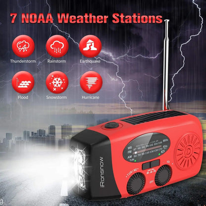 Emergency Hand Crank Radio with LED Flashlight, AM/FM NOAA Portable Weather Radio 2000mAh Power Bank Phone Charger for Camping