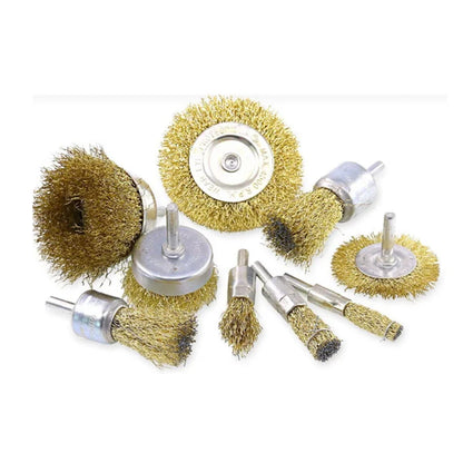 Swpeet 9Pcs Brass Coated Wire Brush Wheel & Cup Brush Set with 1/4-Inch Shank, 9 Sizes Coated Wire Drill Brush Set Perfect