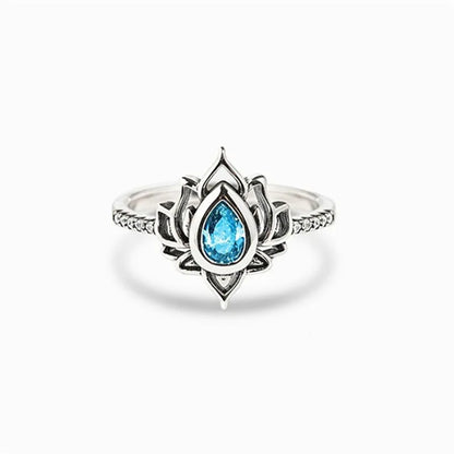 Q256 Lotus Flower Ring Women's Lab Created Cubic Zirconia Pear Shape Prong Setting Engagement Buddhist Fashion Rings