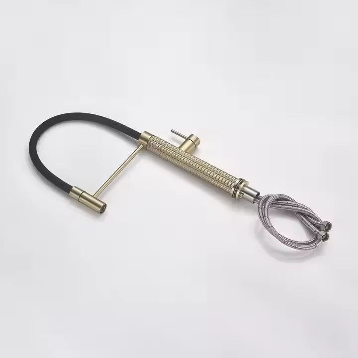 Modern Single Lever Brass Bathroom Faucet Luxury Brushed Gold Kitchen Sink Mixer Pull Spring Spray Cheap Luxury Kitchen Tap