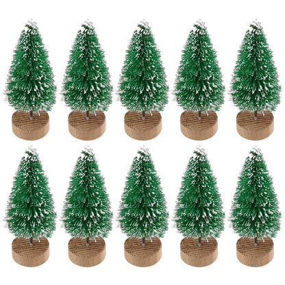 10 Pcs 4.5cm Decorated Christmas Tree Fake Pine Tree Mini Artificial Christmas Tree Santa Snow Navidad Xmas Decor Noel New Year