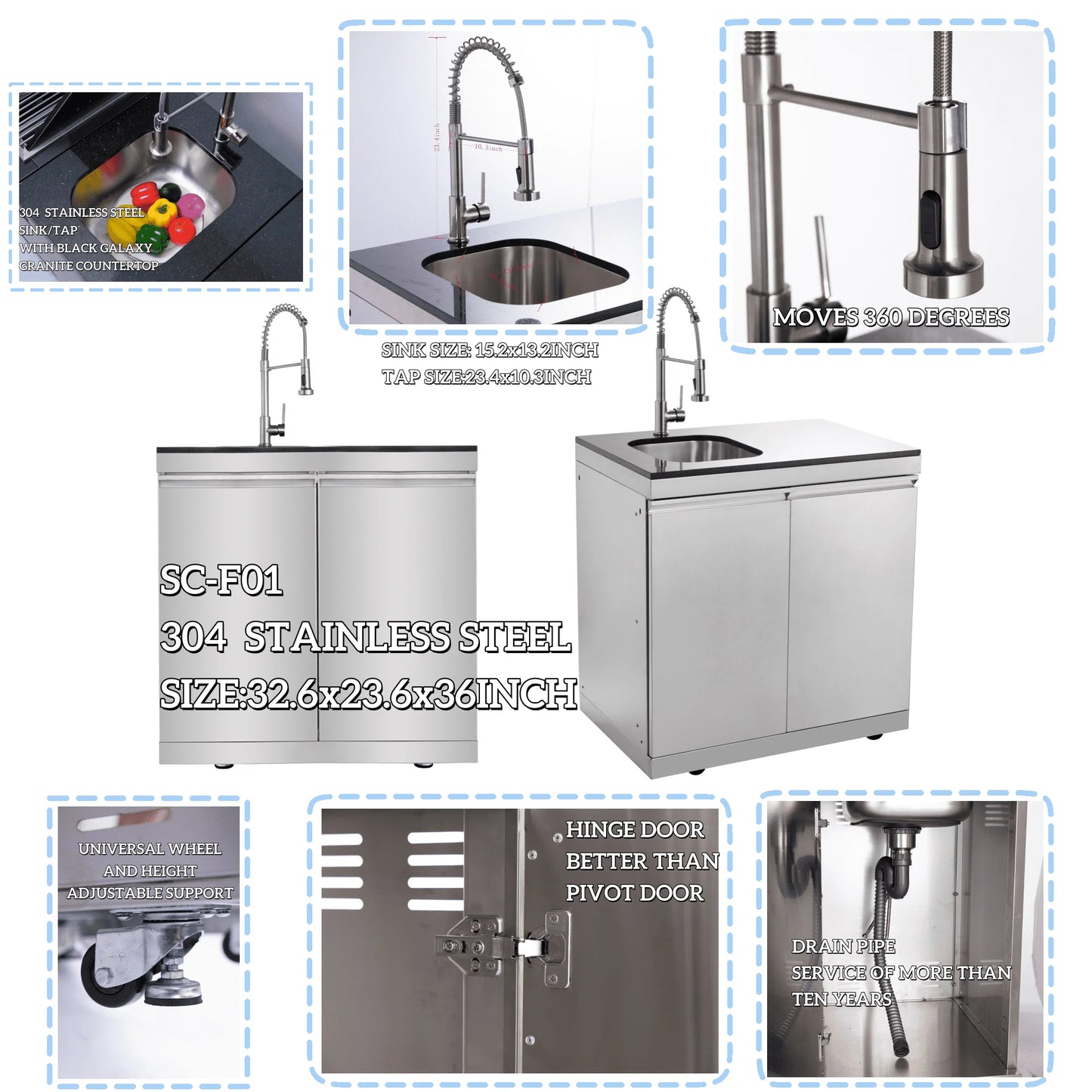 Usa Warehouse Luxury 304 Stainless Steel Bbq Modular Outdoor Kitchen Cabinet Set With Sinks Fridge