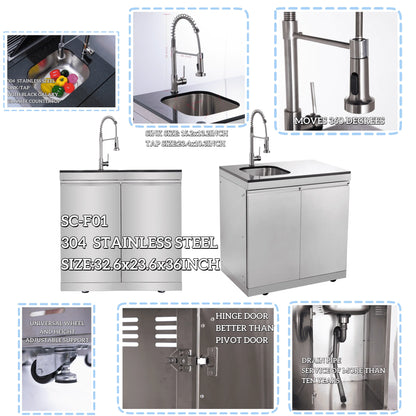 Usa Warehouse Luxury 304 Stainless Steel Bbq Modular Outdoor Kitchen Cabinet Set With Sinks Fridge