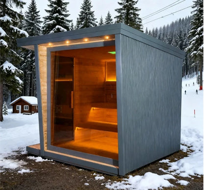Durable Thermo Wood Outdoor Cube Sauna 4-6 People Capacity Canadian Spruce Sauna House with Heater