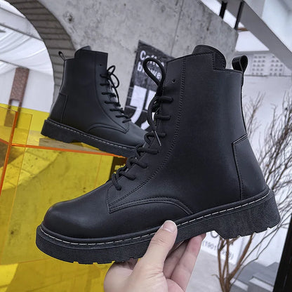 Women Fashion Leather Boots Waterproof Warm Boots Man Ankle  Boots British Style Shoes