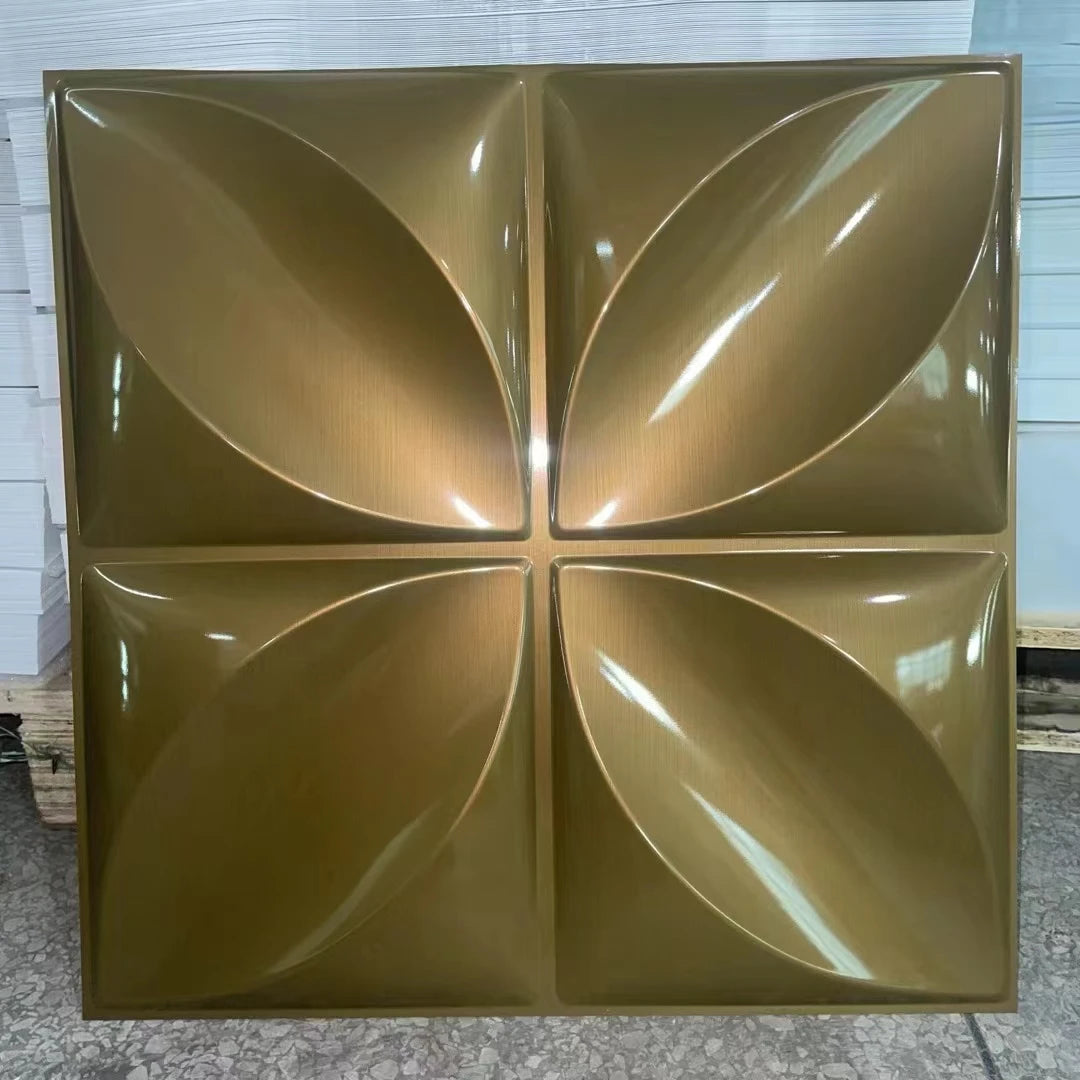 Irini 2024 Hot Selling PVC Deep Brushed Gold 3D Wall Panels Waterproof Fireproof Easy Install Household Interior Wall Decor