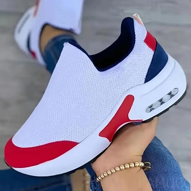 Women's Casual Sneakers Walking Style Shoes with Large Size and Height Increasing Cushion Color Matching Slip-On Shoes