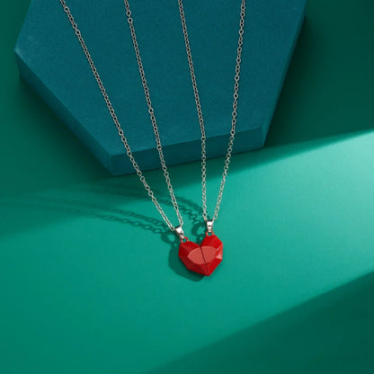 2Pcs Magnetic Heart Couple Necklace For Women Valentine's Day Sweater Chain For Best Friend Lovers Wedding Party Gift Jewelry