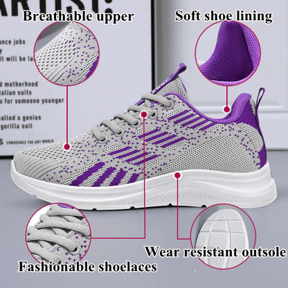 Design Multicolor Fly Woven Upper Light Breathable Women's Large Casual Fashion Sneaker