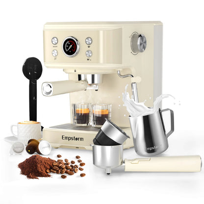 Commercial Semi-Automatic Electric Espresso Coffee Machine Brew System White Color 120V/220V Household Use Complete Accessories