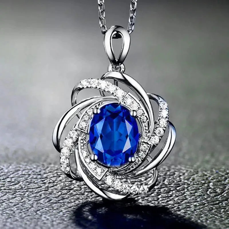 White Gold Sapphire Pendant Oval Cut Claw Setting Geometric Design Women's Luxury Everyday Wear Fashion Jewelry