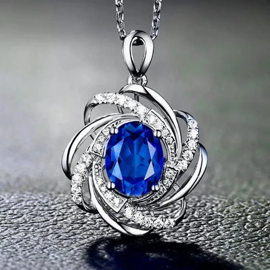 White Gold Sapphire Pendant Oval Cut Claw Setting Geometric Design Women's Luxury Everyday Wear Fashion Jewelry by PDG ibma