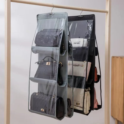 6-Grid Wall Hanging Bag Storage Wardrobe Double-Sided Wardrobe Layered Bag Door Hanging Wall Multi-Layer Handbag Storage Bag