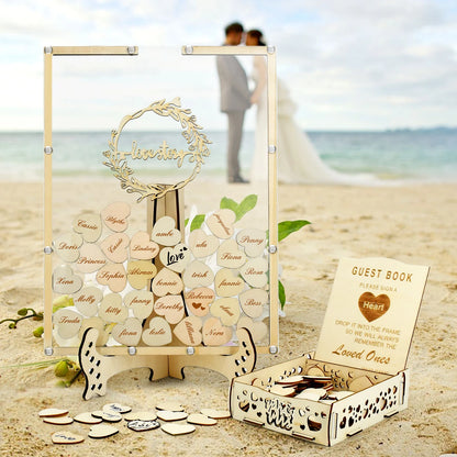 Wholesale Wooden Alternative Wedding Guest Book Rustic Blank Wedding Guest Book Sign with Hearts Wood Photo Frame Drop Box